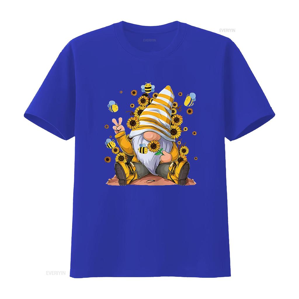 Women S T Shirt Bee Sunflower With Funny Hippie Gnome For Flower Print Casual Summer  Tops Black X Large Vintage Washed