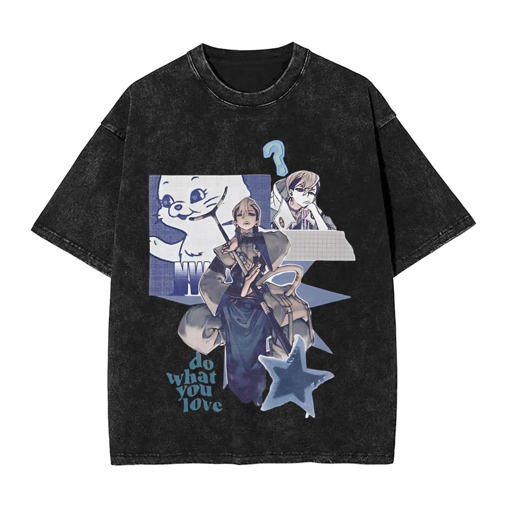 Sommer-Heißverkauf Gachiakuta Gewaschenes Oversized-T-Shirt Herren Anime Y2K Lässiges T-Shirt Strand Rundhals Mode Locker Waschkleidung Hip Hop Kurze Ärmel