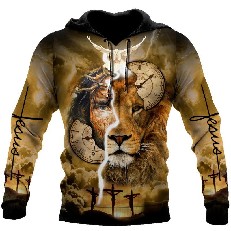 Felpe con cappuccio da uomo Fashion Christian Gesù e Leone Stampa 3D Harajuku Manica lunga con cappuccio Pullover casual Abbigliamento Felpe da uomo