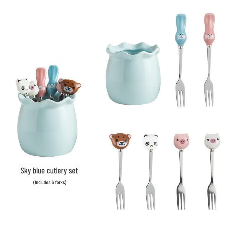 Qiwei 304 Stainless Steel Kids Fruit Fork Set with Storage