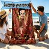 Custom Name Personalized Betty Boop Print Beach Towel, for Trip Camping Beach Party Home Decor, Birthday Gift for Family & Friends