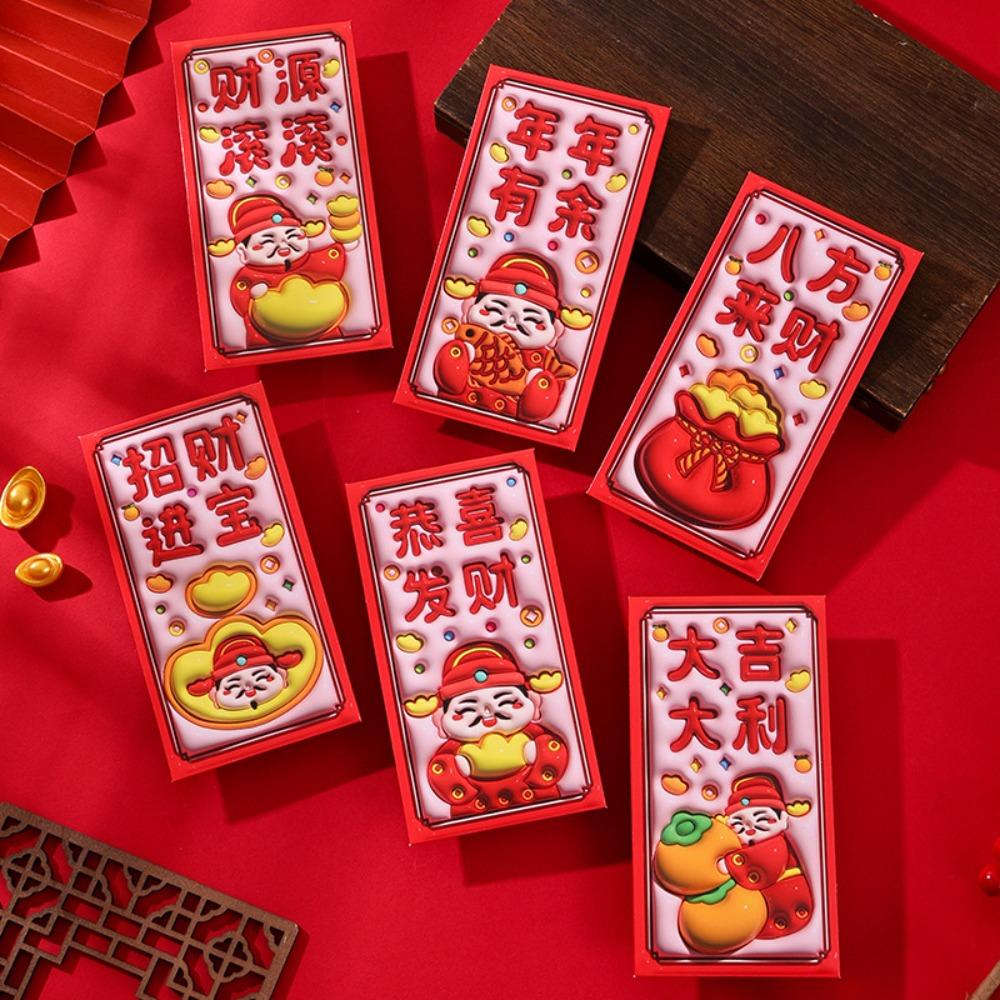 6Pcs/Set Blessing Red Pocket Cartoon Lucky Money Bags Cute Money Packet  New Year Decoration