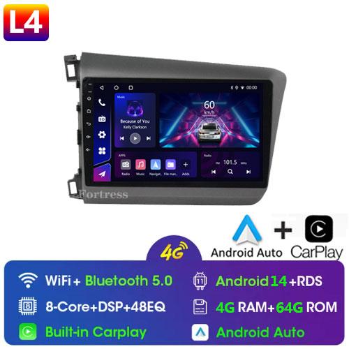 9" 2 Din Android 12 Car Radio for Honda Civic 2012 2013 2014 2015 Multimedia Player 2din Carplay Stereo GPS DVD Head Unit