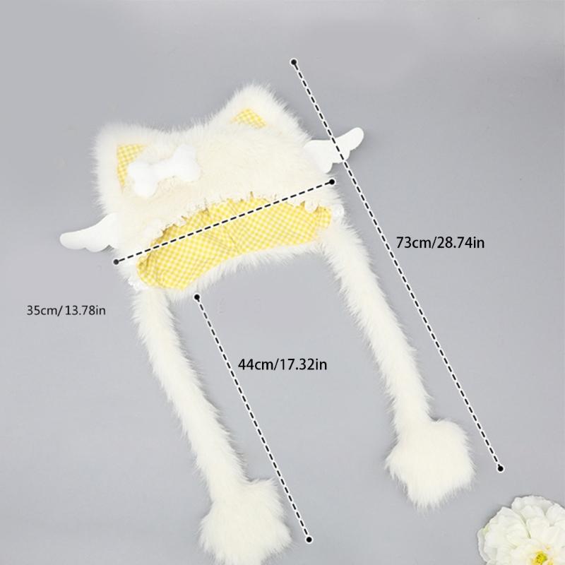 Furry Cartoon Head Cover with Ear for Outdoor Sports Furry Hat Kitten Oversized Headgear Hat for Winter