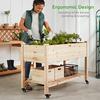 Raised Garden Bed 48x24x32-inch Mobile Elevated Wood Planter with Lockable Wheels and Storage Shelf Natural Color Durable Wood