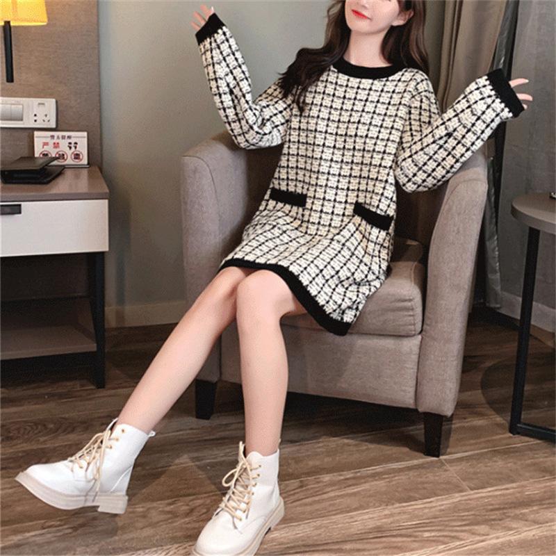 

Юбка-свитер средней и длинной длины, женский свободный пуловер с длинным рукавом, осенне-зимнее новое вязаное платье, толстое one size fits all белый