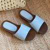 Fashion Rivets Pointed Toe Platform Sandal Patent Leather Square Heel Open Toe Slide Sandals Simple Comfortable Non-slip Beach Shoes