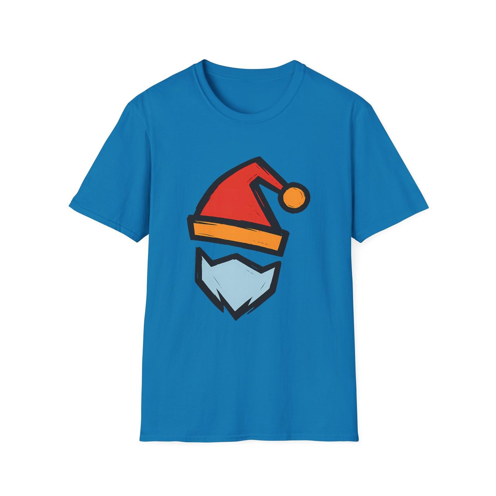 Unisex Softstyle T-Shirt Mens Womens Tees Top Santa Hat Beard Raw Brush Stroke Holiday Christmas 3XL
