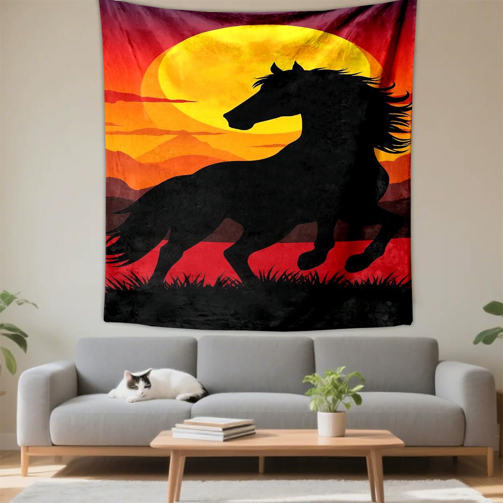 Galloping Horse Silhouette with Sunset Patterned tapestry for bedroom and living room home decor