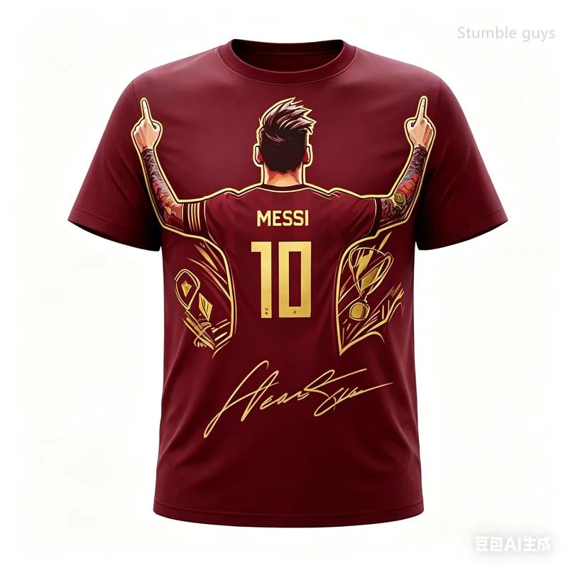 T-shirt Estiva da Uomo per Palestra Fitness con Stampa di Messi Calcio Manica Corta Casual Sportiva Maglietta Street per Bambini Ragazzi Abbigliamento da Esterno