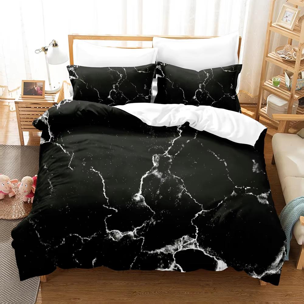 3D Cool Personality Pattern Duvet Cover Set Queen Size Double Bed Modern Marble Stripe Pattern Bedding Set For Kids Adults 3 Pcs