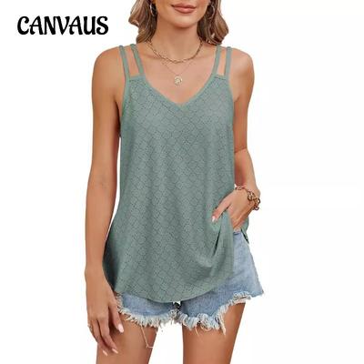Damen Sommer V-Ausschnitt Kreis Einfarbig Lässiges Neckholder-Top