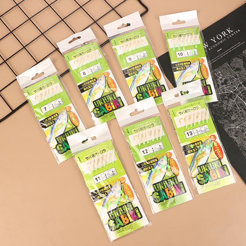 6Pcs/Pack Fish Hook White Fish Skin Bionic String Hook Real Fishing Skin Tinsel Carp Sea Rigs Gang Tackles Baits