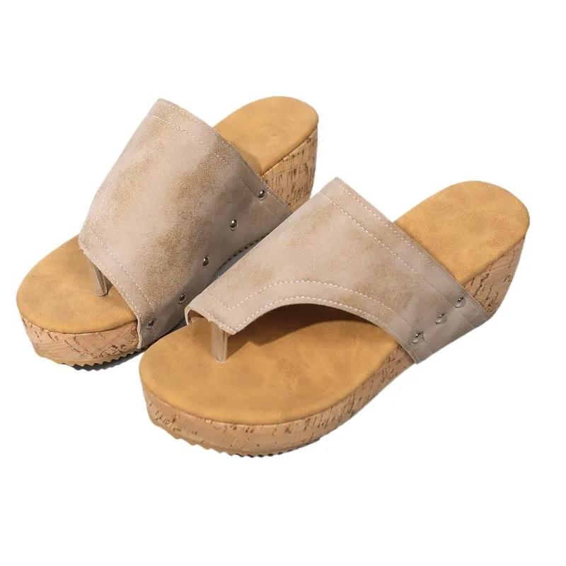 2024 High Quality Shoes Female Summer Women's Slippers Solid Platform High Heels Water Proof Concise Casual Beach Slippers Women