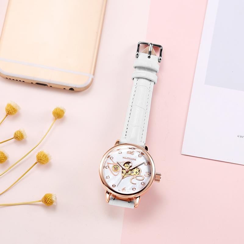 ORKINA Women's Automatic Mechanical Watch Fashion Diamond Love Hollow Design Mesh Stainless Steel Strap Wristwatch MG090