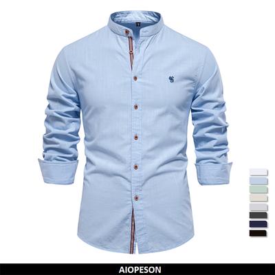 100% Cotton Social Shirt Men Solid Color Long Sleeve High Quality Brand Shirt for Men Spring Stand Casual Men's Shirts