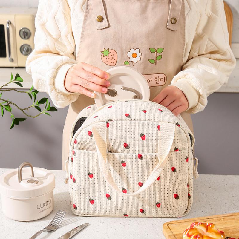 Cute Floral Printed Food Handbags Portable Thermal Lunch Bag Durable Waterproof Office Cooler Ice Insulated Case Camping Ins Bag