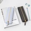 Large Capacity Zipper Pencil Case With Texture PU Leather Students School Supplies Organizer