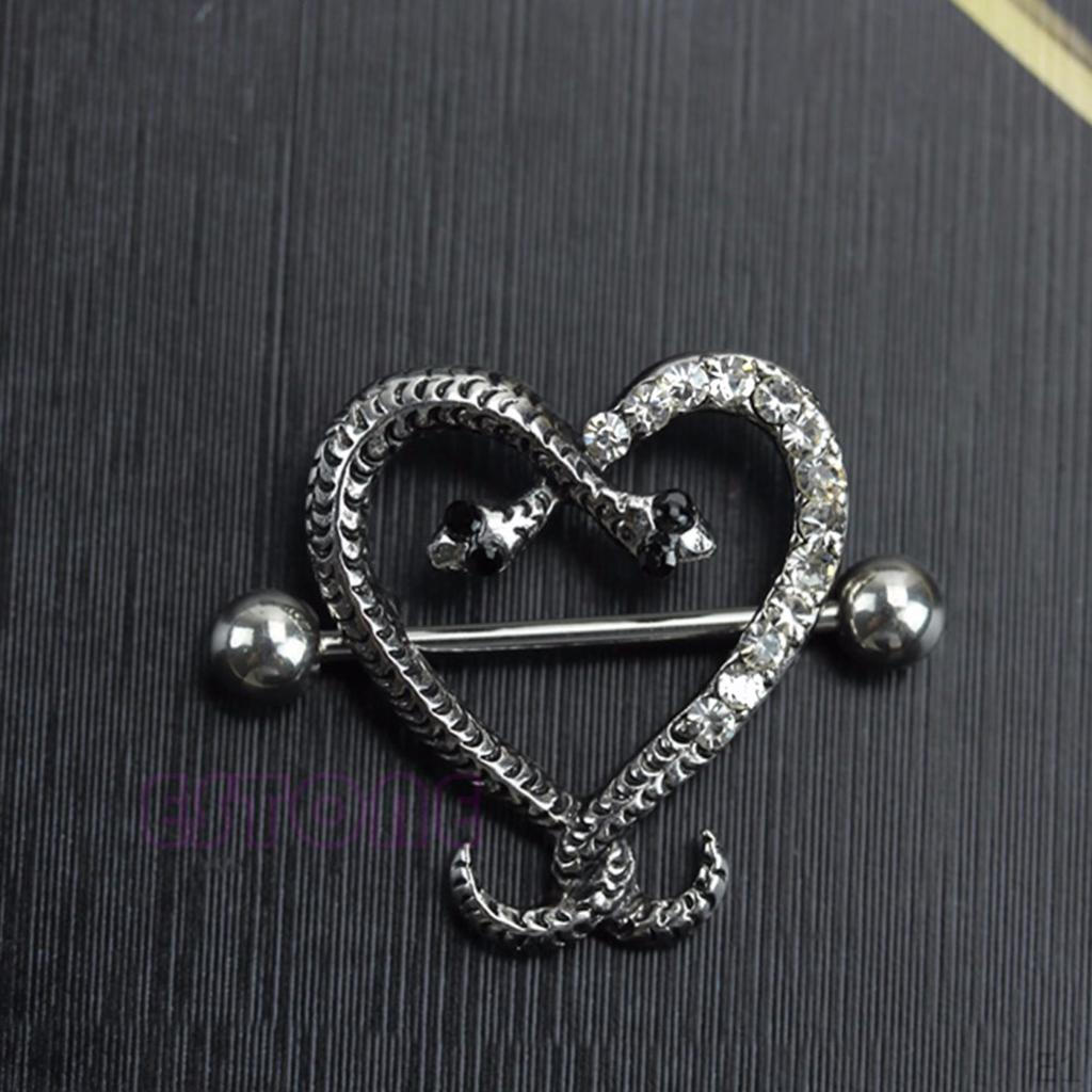 With Rhinestone Barbell Stainless Steel 14G Gothic Nipplering