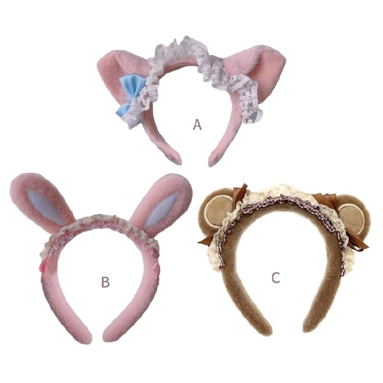 Women Hairband Bowknot Bear Furry Birthday Party Photo Booth Props for Girls