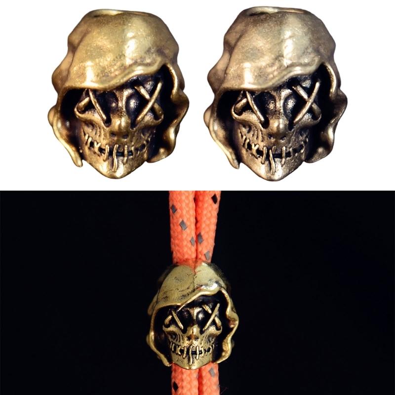 Skull Lanyard Bead Charm Vintage Cast Copper Alloy Pendant for Keychain Carry Paracord Setup and Backpack Zipper Accent