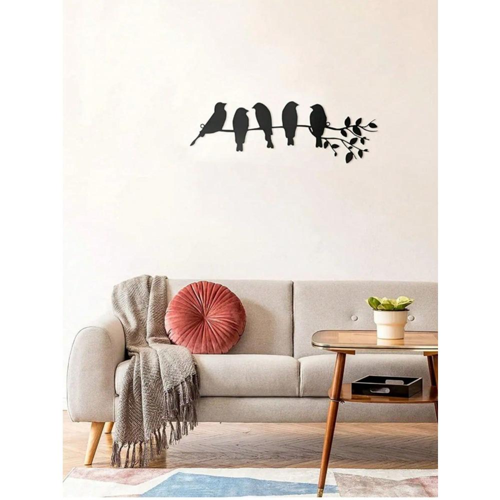 Black Bird Wall Art Metal Sculpture Hanging Ornament on Branch with Mounting Screws for Home Decor Living Room Bedroom Housewarming Gift Modern