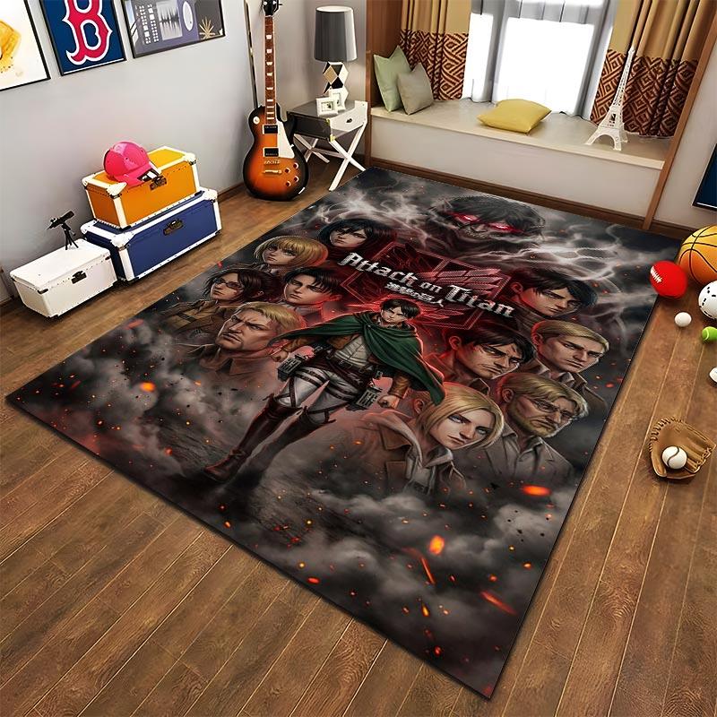 "Attack On Titan Anime Carpet Red Smoke Design for Living Room" Suitable for Use As an Anti-slip for Living Room Bedroom Sofas