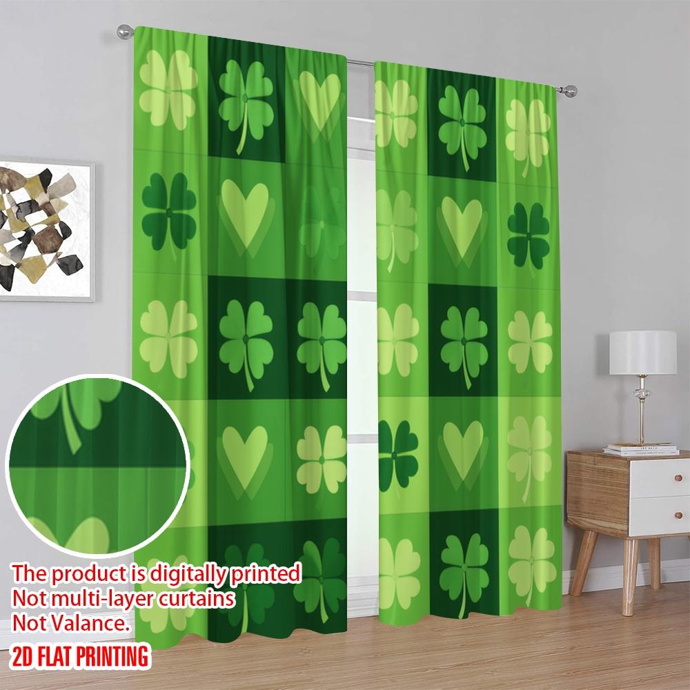 2pcs,2D plane printing Popular Curtains Clover Quilt Versatile Polyester (without rod) Festive Perfect for Living Room, Bedroom,