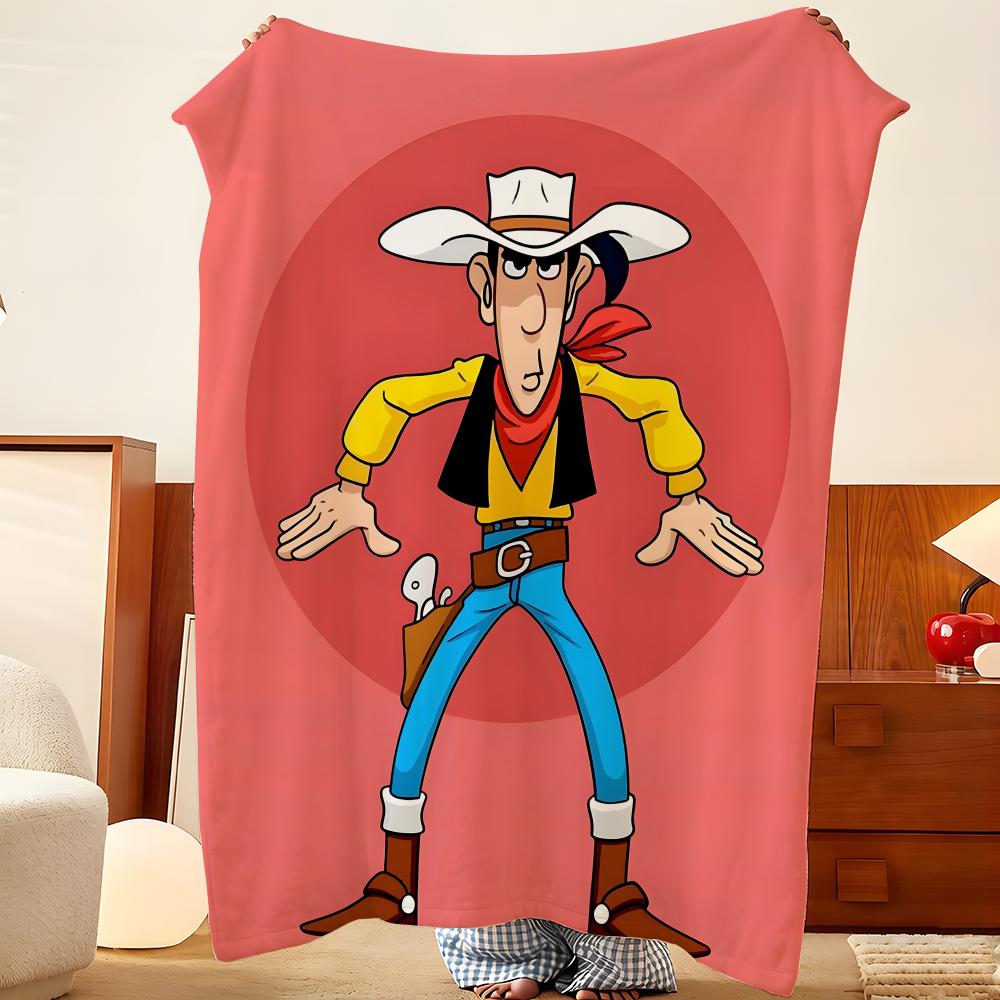 Cartoon L-Lucky L-Luke Throw Flannel Throw Blanket, Lightweight Cozy, Durable Washable Cute Cool