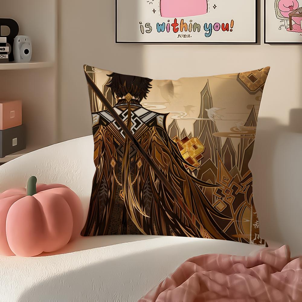 Genshin Zhongli Cushion Cover Pillowcase Short Plush Invisible zipper Room Sofa Cushion Cover