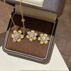Vintage Peony Necklace and Earrings Set with Inlaid Diamond Flower Design