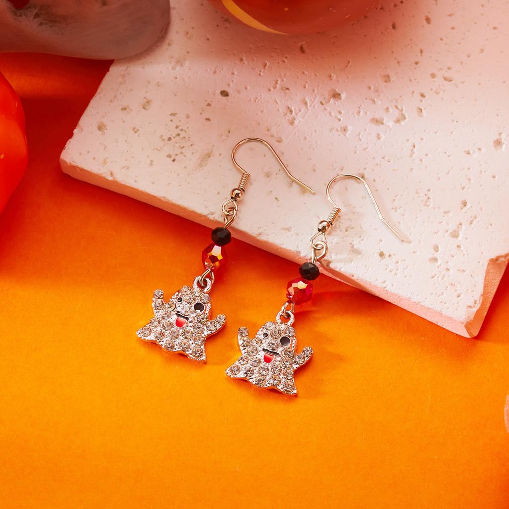 Festive Halloween Earrings With Skull Pumpkin Bat And Rhinestone Accents For Holiday Celebrations