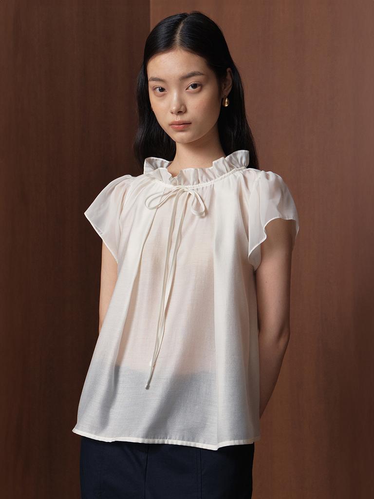 GANISONG Pure Glossy Ribbon Blouse_White
