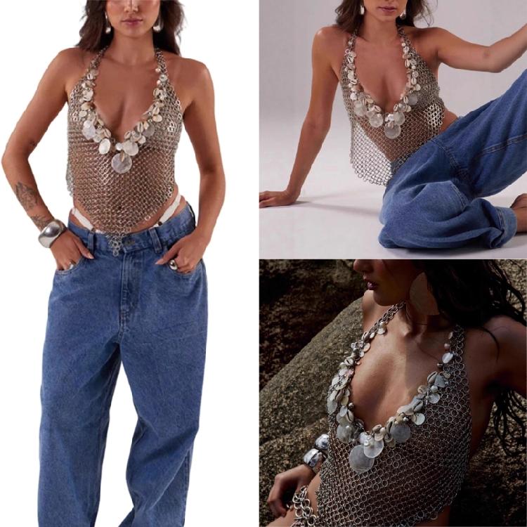 Punk Body Chain Bra Halter Chest Chain Body Accessories Jewelry for Women Nightclub Raves Party Body Jewelry