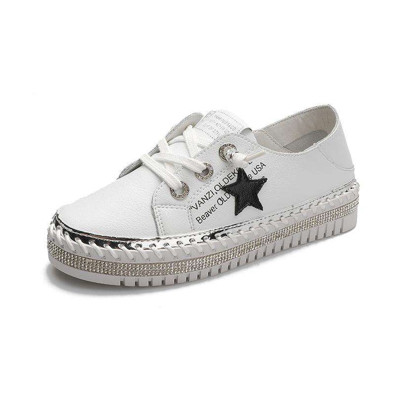Fashion Women Platform Flats shoes Casual female Genuine Leather Walking flats Loafers for women White crystal Comfort Vacation shoes