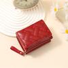 Women Stylish Tri-Fold Wallet Embroidered Heart Cash Wallet Mini Card Holder Wallet with Zippered Coin Pocket for Dating Shopping