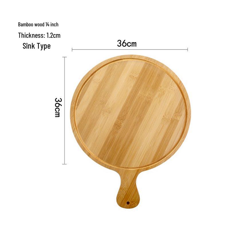 Japanese Style Bamboo & Wood Pizza Board - Round Tray with Handle (8", 9", 10")