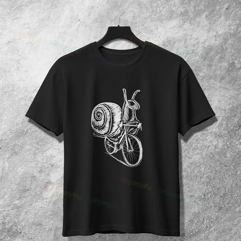 

Funny Snail Riding Bicycle Graphic Tee Short Sleeve Casual Cotton TShirt for Cyclists 4XL