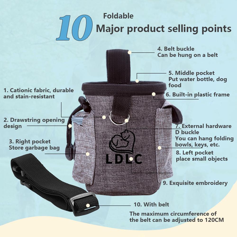 

LDLC QS-001 Pet Training Bag Outdoor Multifunctional Dog Snack Bag Dog Treat Pouch Training Supplies Dark Grey