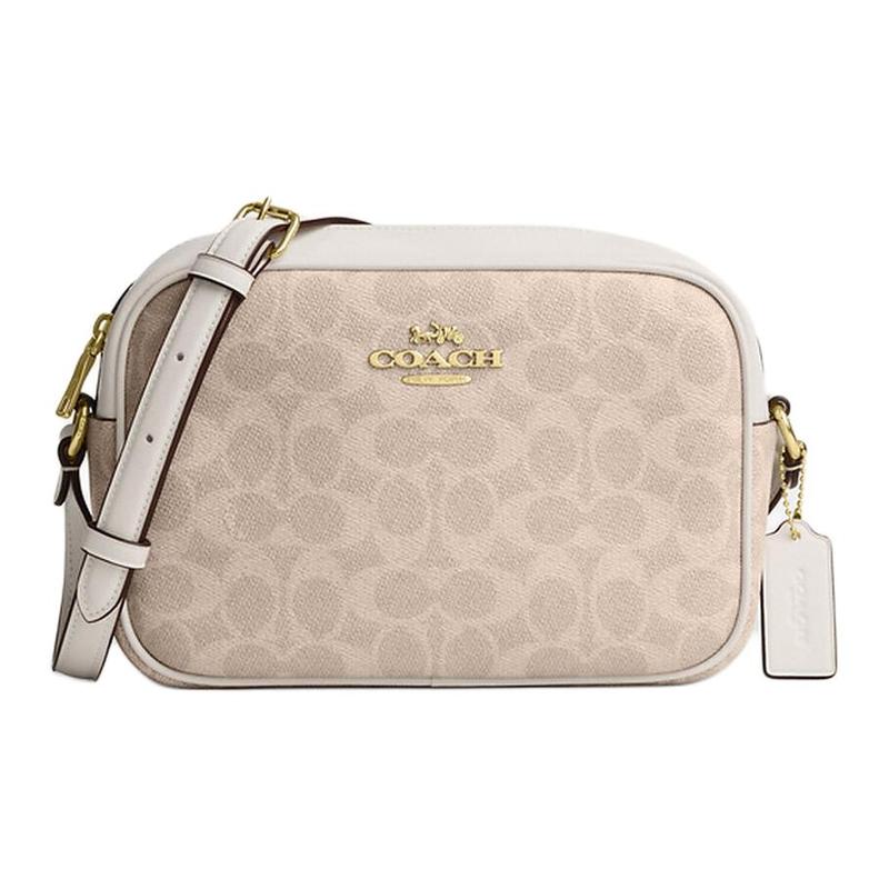 

COACH JamieCrossbody 19 Double C presbyopic zipper closure leather crossbody bag small size women s beige with white білий