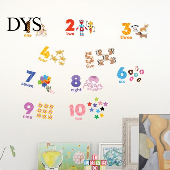 Number Wall Sticker 2Pcs/Set Cartoon 1-10 Numbers Animal English Words Educational PVC Living Room Learning Decal Kindergarten Supplies