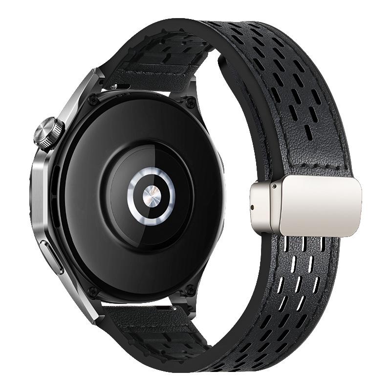 Breathable Silicone Crazy Horse Leather Magnetic Watch Band for Huawei GT5, Samsung 6, Xiaomi S4