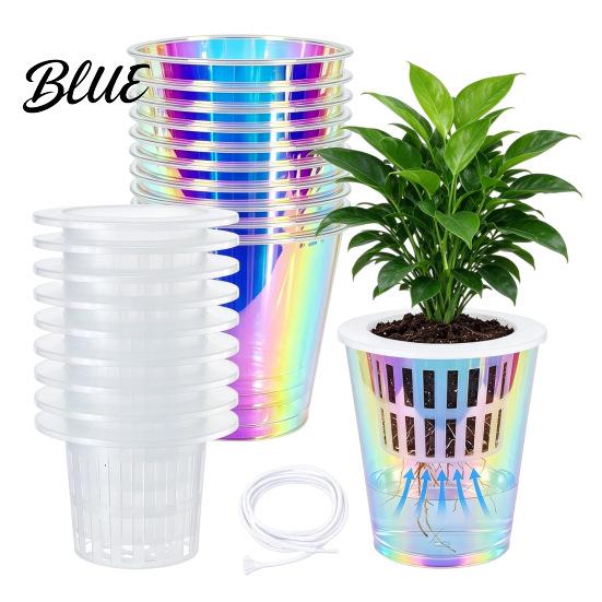 Decorative Rainbow Shade Flower Pot Iridescent Clear Self Watering Planters Plant Pots with Reservoir Wick Rope Plastic Planter for Succulents 2.7