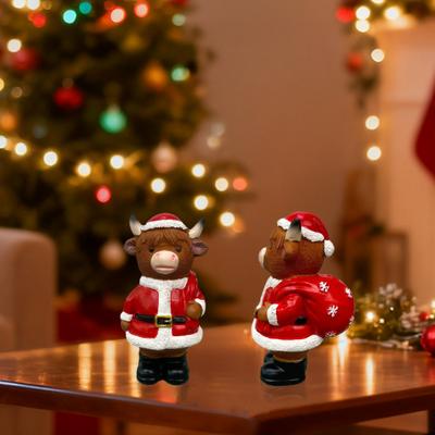 Schiaccianoci di Natale Mucca delle Highlands Statuetta Babbo Natale Bovini delle Highlands Statua Scultura in Resina