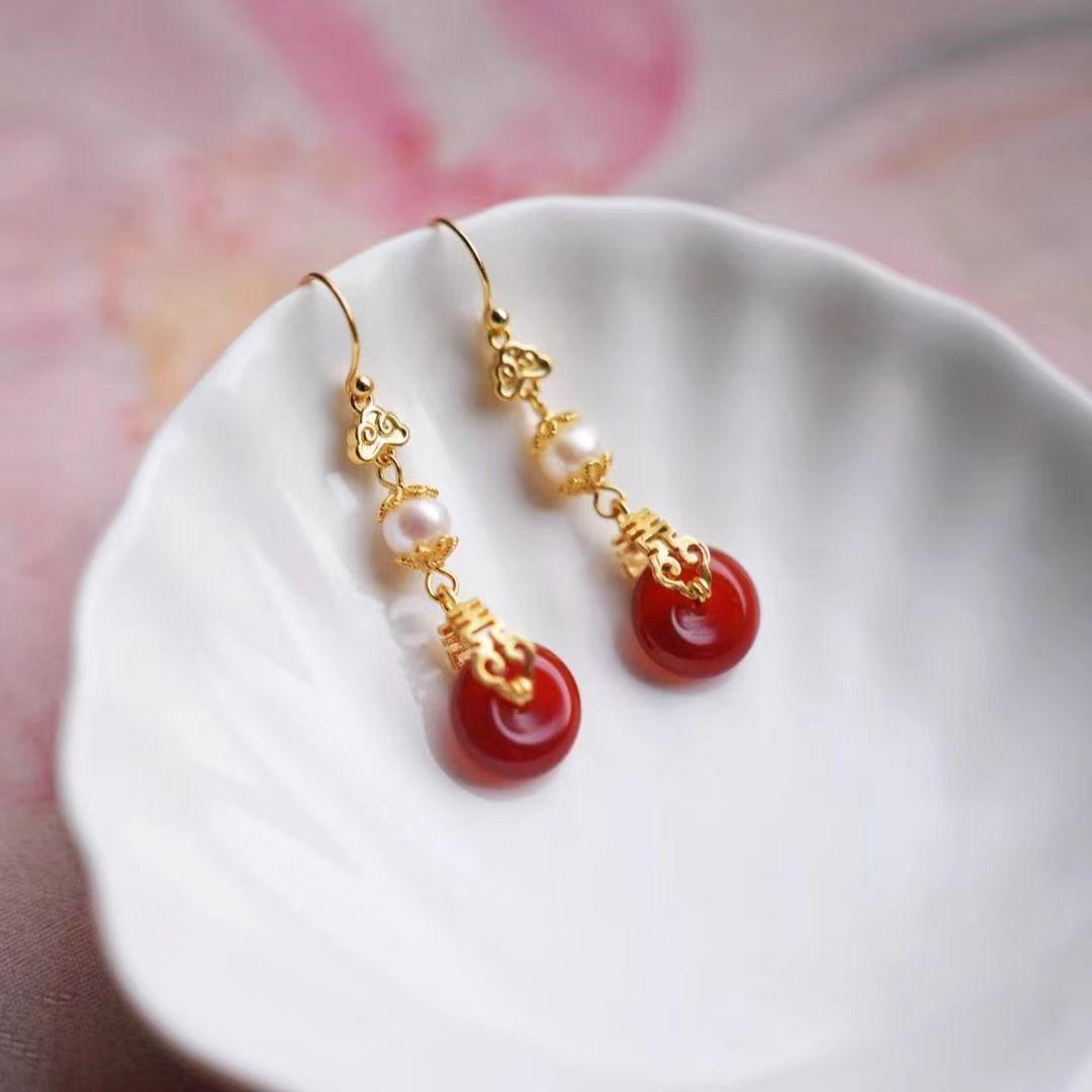 

Серьги с жемчугом «Двойное счастье» 2024: Свадебные аксессуары ханьфу в древнем стиле с клипсами для ушей на пружинках