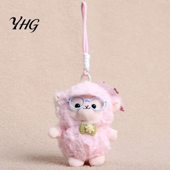 Playful Bag Ornament Plush Sheep Doll Pendant for Bags And Keys, Soft Curly Stuffed Animal Keychain Decorative Lanyard with Bow Glasses Accessories,