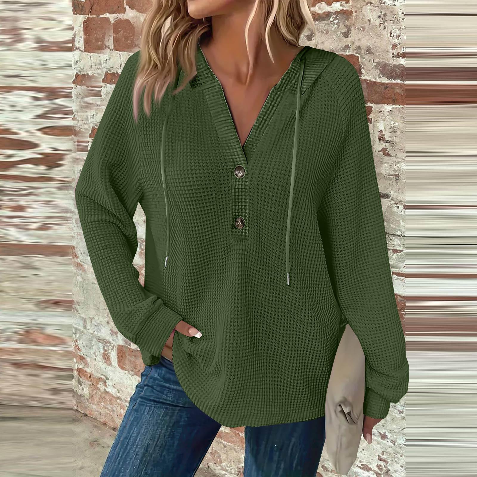 

Женская мода с длинным рукавом, завязками на шнурке, капюшоном, пуговицами, V-образным вырезом, повседневная толстовка с капюшоном L