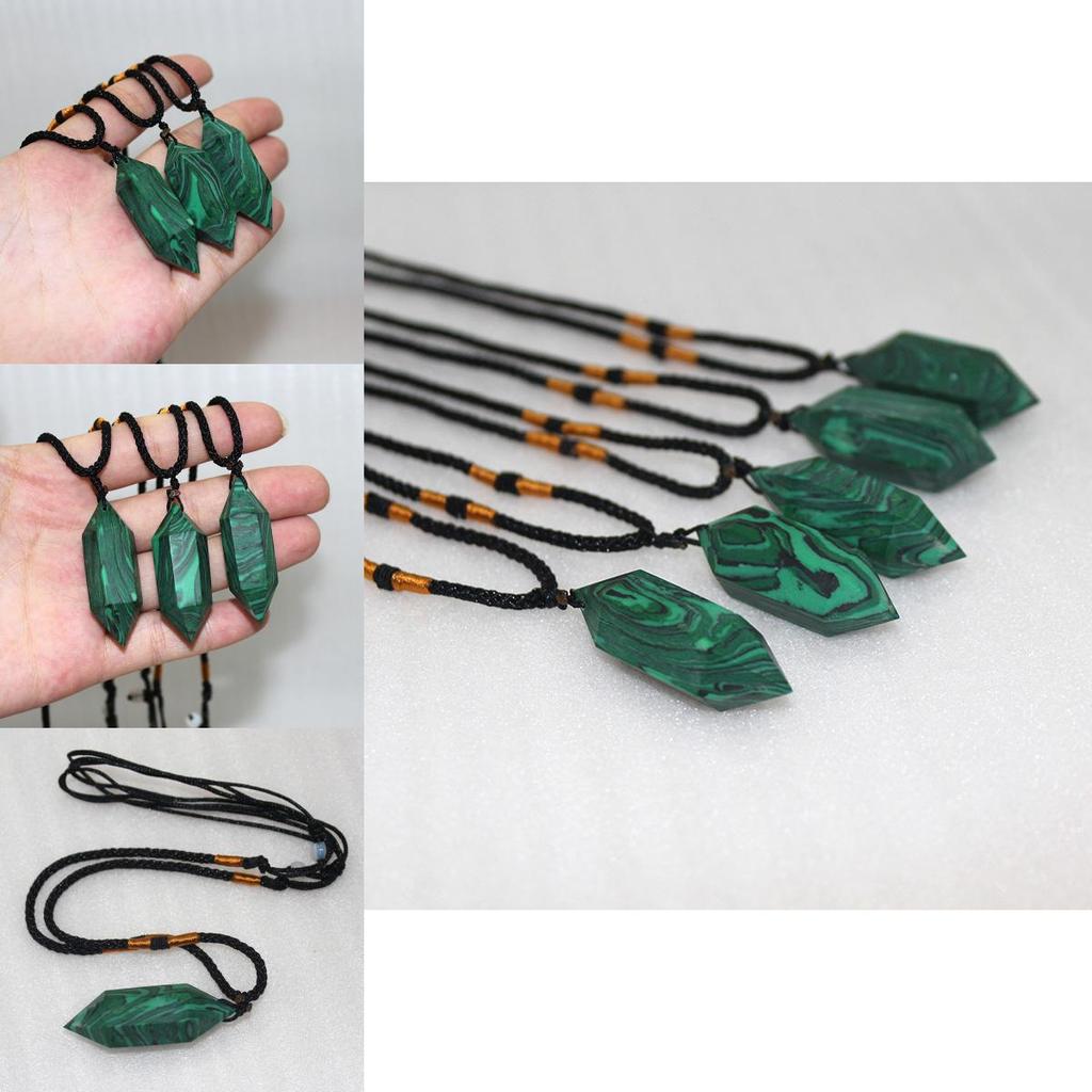Natural Malachite Crystal Quartz Necklace With Hexagonal Wand Pendant And Adjustable Chain For Spiritual Healing
