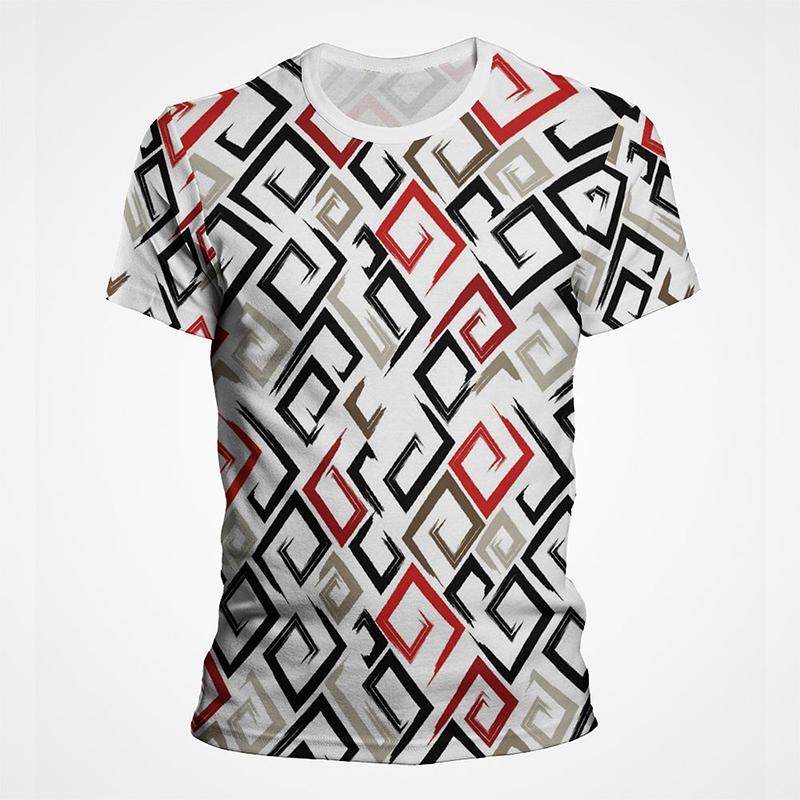 Men Summer Casual T Shirt Irregular Wave Curve Line Printing Tops Stripe Geometry Abstract Graphic Streetwear S