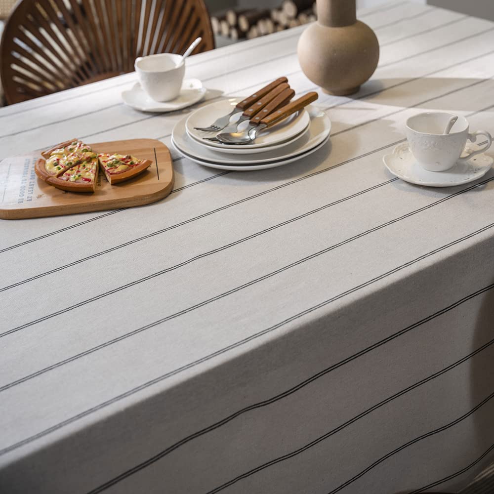 Cotton Linen Table Cloths Boho Farmhouse Heavy Fabric Table Cover Burlap Striped Washable Table Top For Kitchen Picnic Rectangle